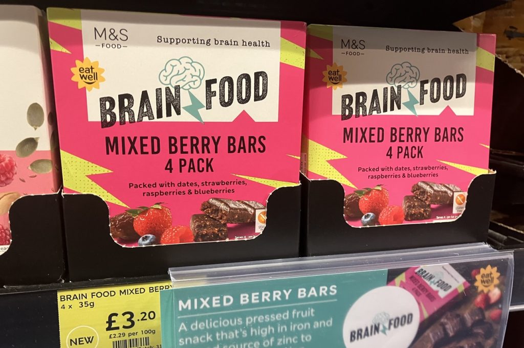 M&S Brain Food bars on sale in Beckenham, London, 5 January 2025